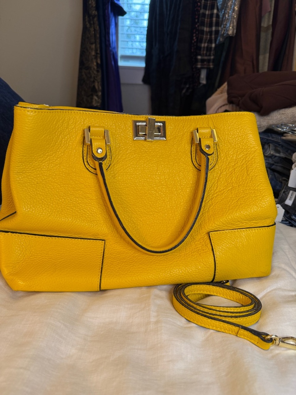 Luisa Vannini bright yellow Italian Leather Top-Handle Tote